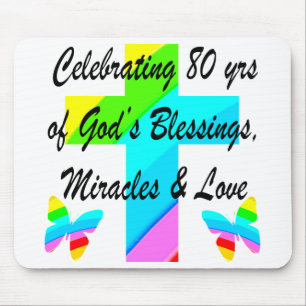 RELIGIOUS PERSONALIZED 80TH BIRTHDAY DESIGN MOUSE MAT
