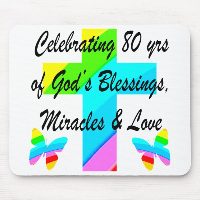 RELIGIOUS PERSONALIZED 80TH BIRTHDAY DESIGN MOUSE MAT (Front)