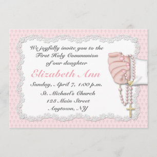 Religious Pink Rosary Beads Invitation