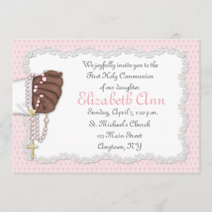 Religious Pink Rosary Beads Invitation