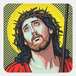 Religious Pop Art Crown of Thorns Halftone Comic P Square Sticker
