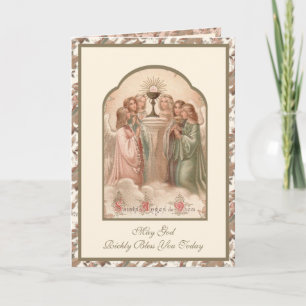 Religious Prayer Angels Adoring Eucharist  Card