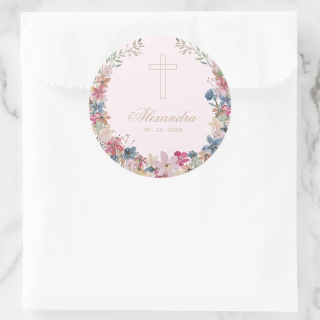 Religious Pretty Field Flowers Gold Colour  Classic Round Sticker (Bag)