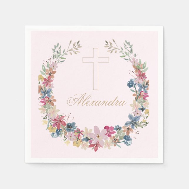 Religious Pretty Field Flowers Gold Colour  Napkin (Front)