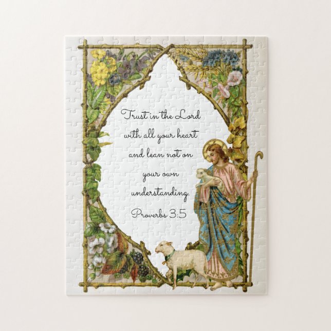 Religious Proverbs 3:5 Scripture Jesus Shepherd Jigsaw Puzzle (Vertical)