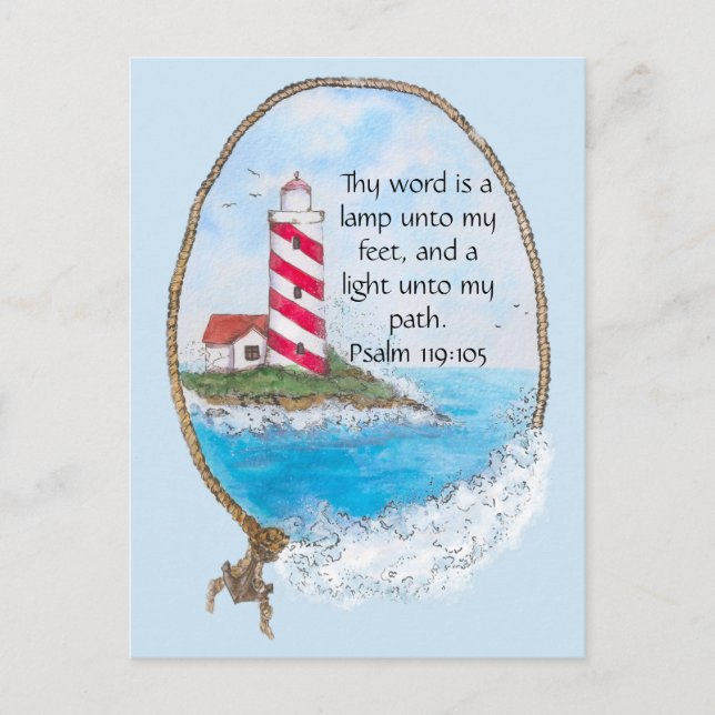 Religious Psalm Lighthouse Ocean Postcard (Front)