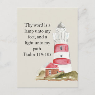 Religious Psalm Red Lighthouse Beach Postcard