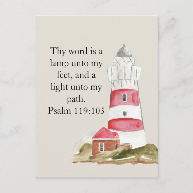 Religious Psalm Red Lighthouse Beach Postcard (Front)