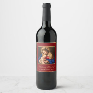 Religious Red Gold Madonna & Child Christmas Wine Label