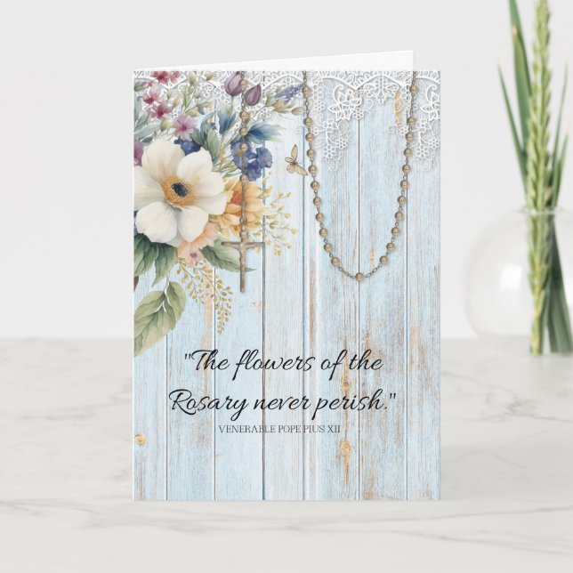 Religious Rosary Floral Bouquet Prayer Card (Front)