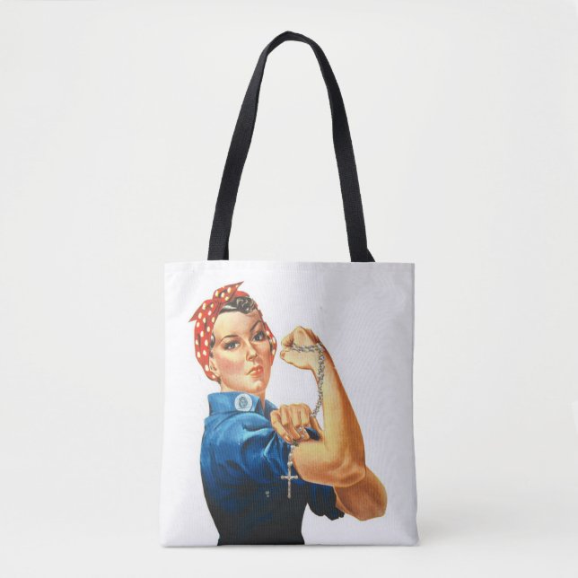 Religious Rosie the Riveter Catholic Rosary Tote Bag (Front)