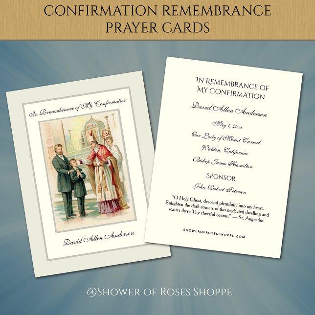 Religious Sacrament Confirmation Boy Holy Card -- (Featuring a traditional Catholic Sacrament of Confirmation Holy Card for a young boy. )