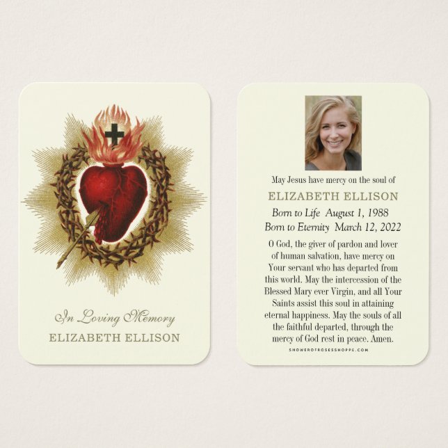Religious Sacred Heart Jesus Funeral Prayer Card (Front & Back)