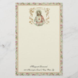Religious Sacred Heart Jesus Vintage Roses