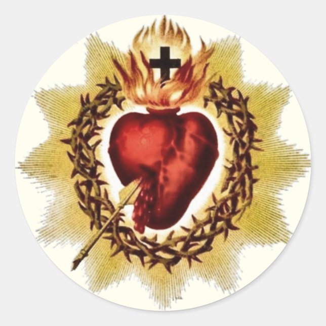 Religious Sacred Heart of Jesus Catholic Classic Round Sticker (Front)