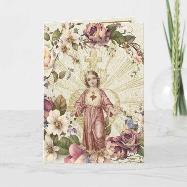 Religious Sacred Heart of Jesus Floral Scripture Card (Front)