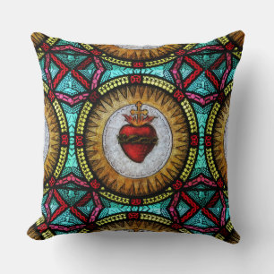 Religious Sacred Heart of Jesus Stained Glass Cushion