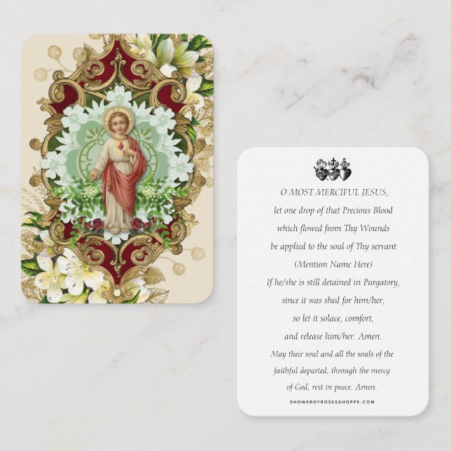 Religious Sacred Heart Prayer for Departed Soul Pl Place Card (Front/Back)