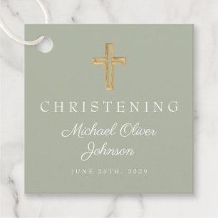 Religious Sage Green Cross Christening Favour Tags