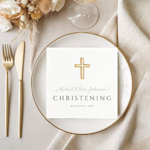 Religious Sage Green Wood Cross Christening Napkin