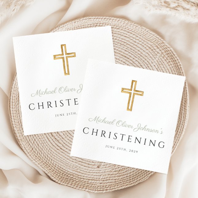 Religious Sage Green Wood Cross Christening Napkin (Religious Sage Green Wood Cross Christening Napkins)