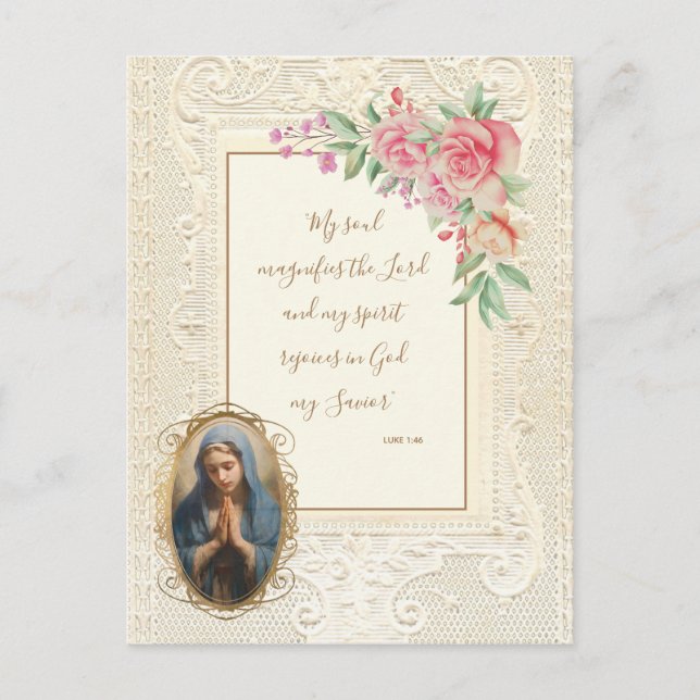 Religious Scripture Verse Virgin Mary Floral Postcard (Front)