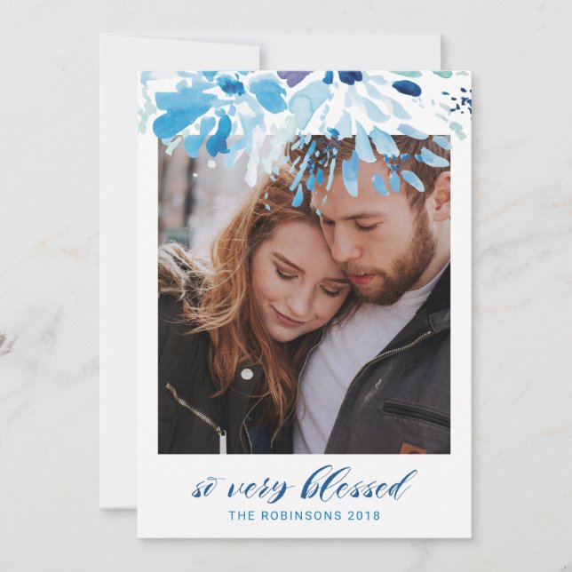 Religious So Very Blessed Modern Christmas Photo Holiday Card (Front)