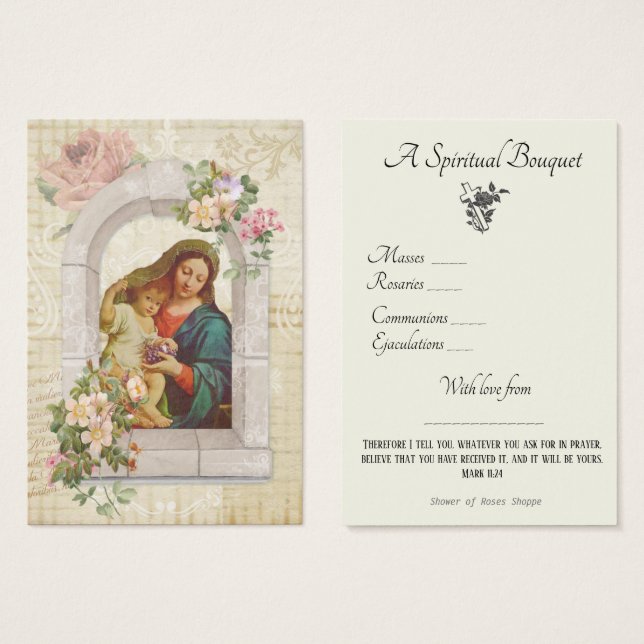 Religious Spiritual Bouquet Prayer Holy Card (Front & Back)