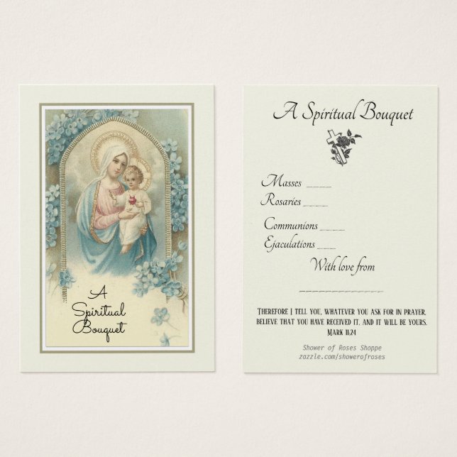 Religious Spiritual Bouquet Prayer Holy Card (Front & Back)