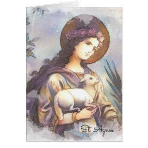 Religious St. Agnes with lamb Catholic watercolor