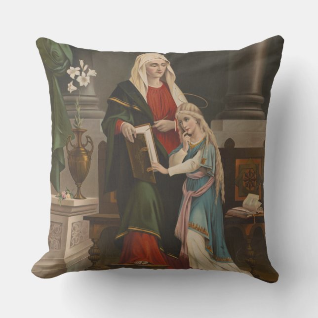 Religious St. Anne Virgin Mary Vintage Cushion (Front)