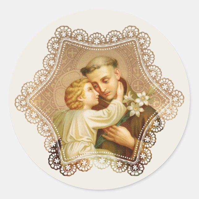 Religious St. Anthony Baby Jesus Catholic Priest Classic Round Sticker (Front)