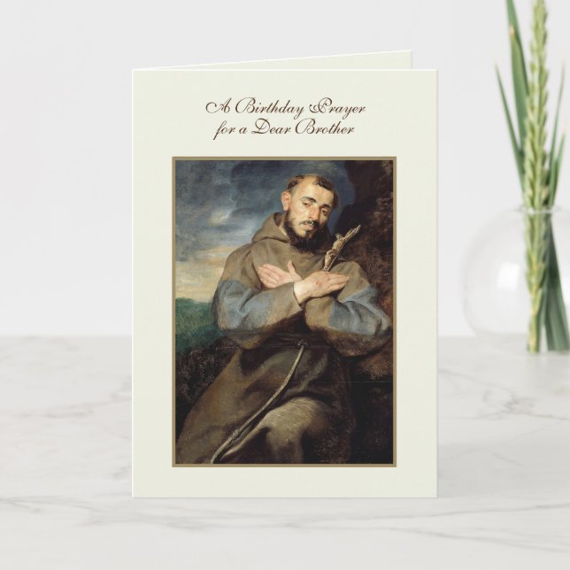 Religious St. Francis Catholic Brother Birthday Card (Front)