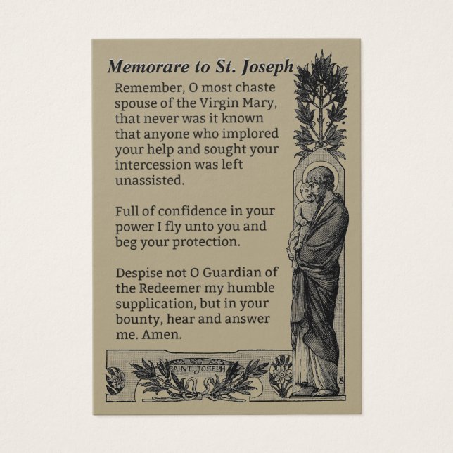 Religious St. Joseph Memorare Prayer Holy Card (Front)