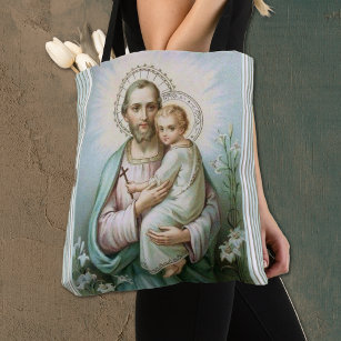 Religious St. Joseph with Child Jesus Tote Bag