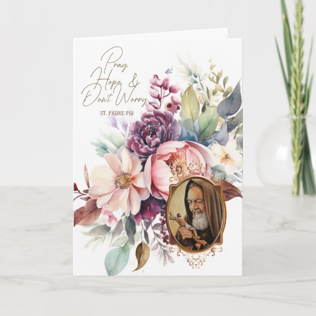 Religious St. Padre Pio Flowers Rosary Card (Front)