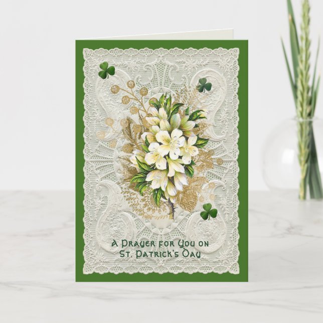 Religious St. Patricks Day Prayer Shamrocks  Holiday Card (Front)