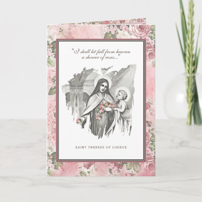 Religious St. Therese Catholic Nun Floral Card (Front)
