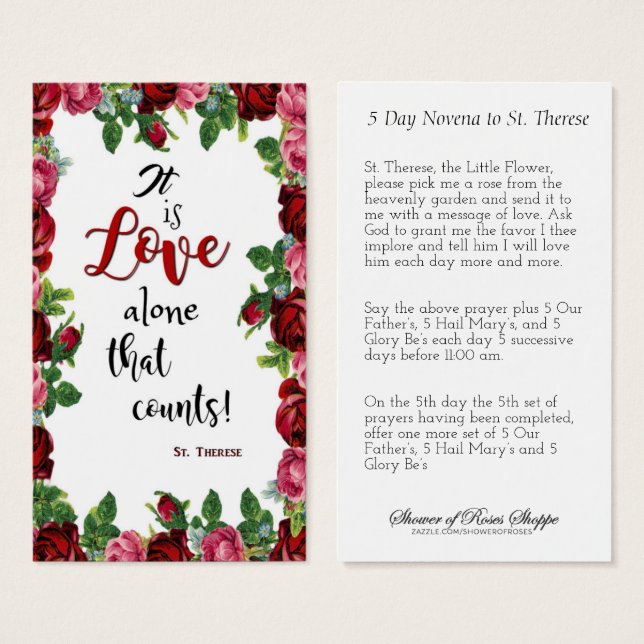Religious St. Therese Catholic Prayer Novena Roses (Front & Back)