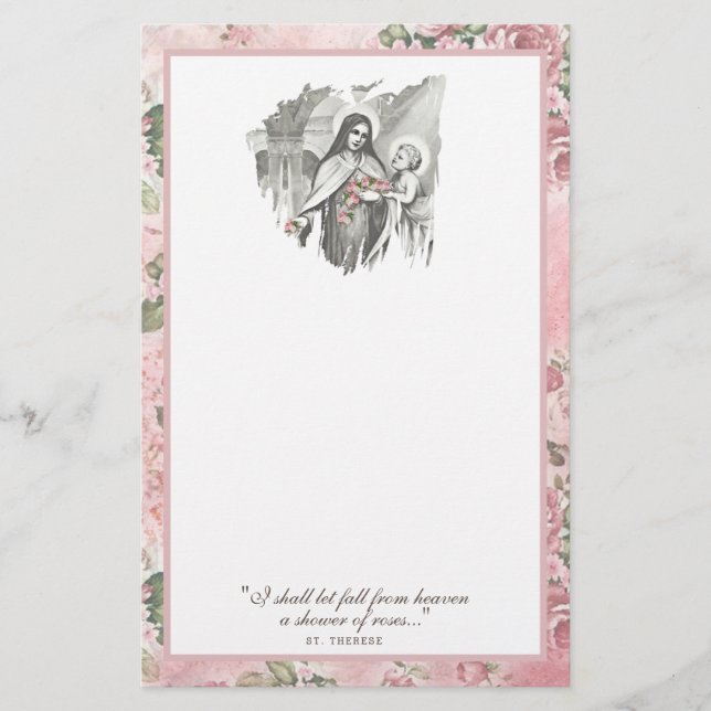Religious St. Therese Catholic Roses Floral Card (Front)