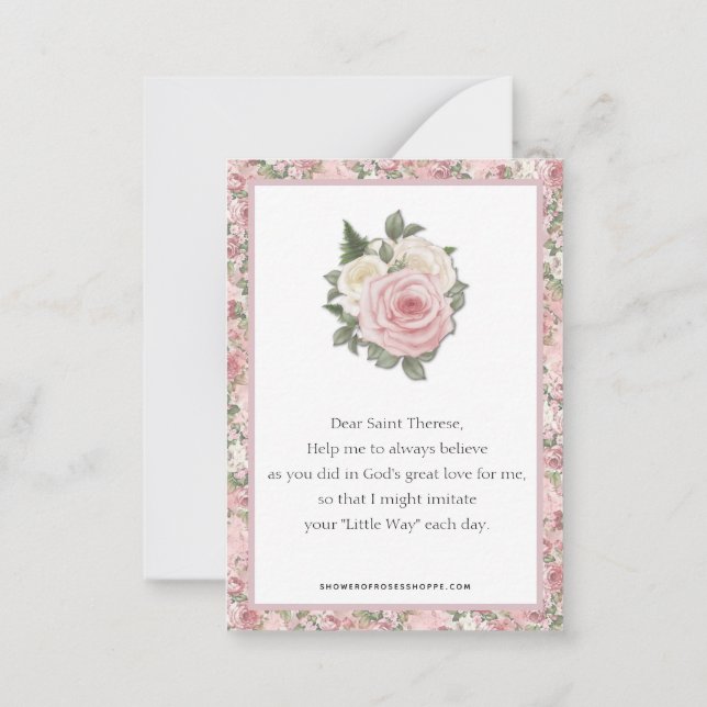Religious St. Therese Elegant Prayer Roses Card (Back)
