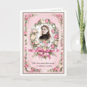 Religious St. Therese Vintage Pink Roses Prayer Card