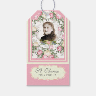 Religious St. Therese Vintage Pink Roses Prayer Gift Tags