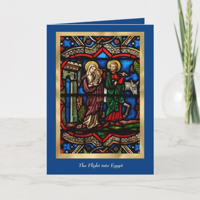 Religious Stained Glass Flight into Egypt Jesus Card (Front)