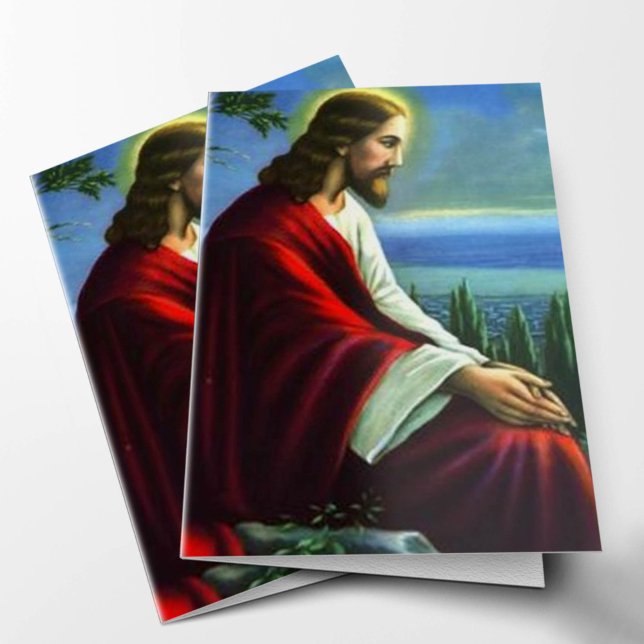 Religious Sympathy Jesus Funeral Thank You Card (Jesus Christ Praying Memorial Sympathy Bereavement Funeral Thank You Card)