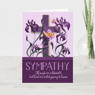 Religious Sympathy Purple Iris Garden with Cross Card