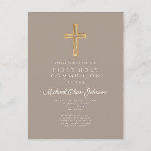 Religious Taupe Beige Boy First Communion Postcard