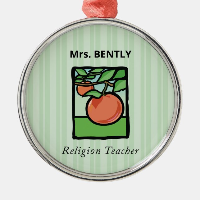 Religious Teacher Thank You, Apple Metal Tree Decoration (Front)