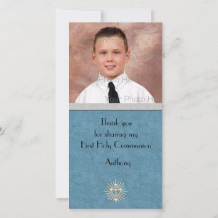 Religious Teal Silver Cross Thank You Card