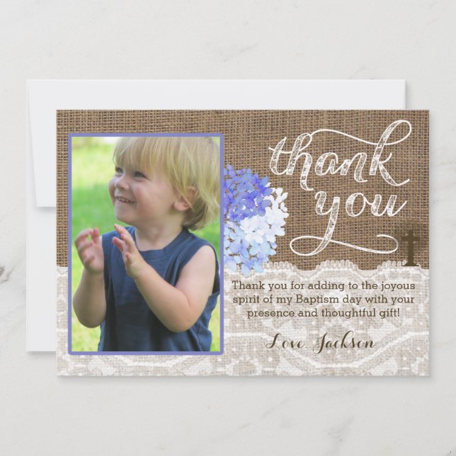 Religious thank you card for boy with Holy Cross (Front)